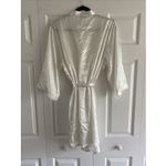 Nine & Co. Womens XL Pearl White Silky Robe with Tie Long Sleeve Bridal Photo 4