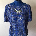 Banana Republic  Blue and Black Geometric Pattern Short Sleeve Crew Neck Top Photo 0