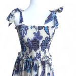 Smocked Blue and White Floral Bow Strap Maxi Dress Chinoiserie Style Small Photo 7