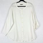 Flax Linen Button Front Long Sleeve Tunic Size Large White Lagenlook Roll Tab Photo 0