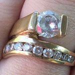 Gold Tone Metal Ring Faux Diamonds Clear Rhinestone Jewelry Size 8 Costume Bling Photo 0