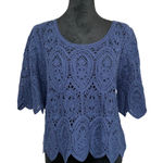 Solitaire Anthropologie Short Sleeve Crochet Knit Boho Cottage Navy Size Small Photo 0