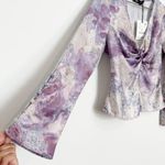 ZARA NWT Satin Marble Printed Flare Sleeve V-Neck Twist Blouse Top New Small Photo 1