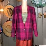 Vintage Plaid Pink & Violet Wool Blend Blazer Size 12 Photo 2