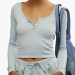 NWT FP Movement Bail Out Crop Thermal Knit Top, Arctic Snow Blue | Size Medium Photo 0