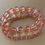 Orange Beaded Bracelet Set, Iridescent Orange & Silver Tone Beads Photo 0