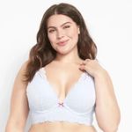 Lane Bryant Longline Lace Plunge Bra 44D Light Blue Womens Cacique Bow Padded ST Photo 7