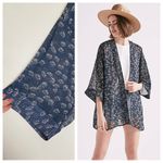 Lucky Brand  Swim Kimono Coverup Navy Cream Vacation Beach Sheer Photo 2