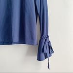 J.O.A. Los Angeles • Pinstripe Bell Sleeves Tie Wrist Top in Navy Blue, Size XS Photo 4