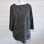 Chico's Womens Pullover Sweater Tunic Fleece Pockets Animal Print Gray Black L Photo 2