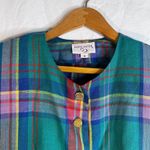 Doncaster Green Plaid Vintage Cropped Short Sleeve Gold Button Shirt Size 8 Photo 2
