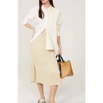 Drew Donni. Skirt Womens Medium Gold Beige Silky Satin Cinch Skirt Side Slit Photo 4