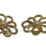 Vintage Gold Tone Floral Faux Pearl Statement Earrings Jewelry for Her Post Back Gold Photo 8