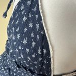 SYSTEMACTION Navy Blue Print Lace Trim Peplum Top Size Medium Photo 6