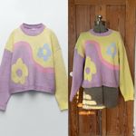 ZARA   Pastel Colorblock Flower Power Cropped Sweater Blogger Fav Sz Med  💕🎀 Photo 13