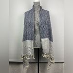 Textured Blue White Striped Rectangular Scarf Beach Throw Blanket Fringe Hem Photo 5