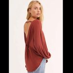 Free People Shimmy Shake Top Oversized Rust Long Sleeve Blouse scalloped hem EUC Photo 1
