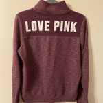 PINK - Victoria's Secret Victoria’s Secret VS PINK Pullover 1/2 Zip Sweatshirt Maroon‎ Love Pink Sz Small Photo 1