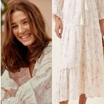 Anthropologie byTiMO Cotton Slub Midi Dress Floral Print Lace Button Down Cottagecore Small Photo 8