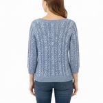 Lands' End ‎ Blue Marled Cable 3/4 Sleeve Boat Neck Pullover Cotton Sweater LARGE Photo 1