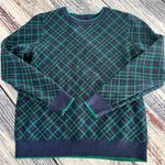 Lands’ End Cotton Blend Plaid Crewneck Sweater​ Blue Photo 0