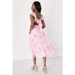 Lulus NWT  Loveliest Darling Light Pink Floral Ruffled Tie-Back Midi Dress Sz L Photo 3