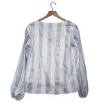 Listicle Blue and White Striped Ruffle Blouse Lightweight Long Sleeve V Neck Photo 4