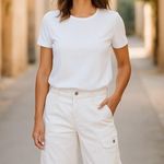 NEW Jeanstar White CAPRI DENIM PANT Women's 12 Cargo Style Jean Pockets Tie Hem Photo 11