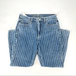American Eagle Indigo Striped Hi Rise Mom Jean Size 8 Blue NWT Photo 2