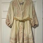 Zimmermann  Estelle Embroidered Long Balloon Sleeve Mini Linen Dress Bohemian Photo 0