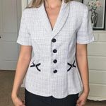 Perceptions White and black plaid peplum mini blazer with bow detailing Photo 1