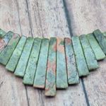 None Artisan Boho Unakite Natural Stone Beaded Collar Bib Necklace Toggle Clasp 18" Photo 8