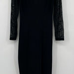 Vintage Lillie Rubin Black Midi Dress Side Leg Slit Lace Sleeves Size Medium Photo 0