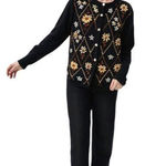 Alfred Dunner  90's vintage‎ chunky oversized flower embroidered cardigan M Photo 0