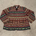 BFA bold embroidered multicolor geometric print blazer with silver buttons.‎ Red Size 16 Photo 1
