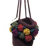 Anthropologie brown crochet wool bag with crochet flowers, NWT Photo 2