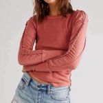 Free People  Daisy Chain Cuff Long Sleeve Ribbed Cold Shoulder Top  Sz Med Photo 0