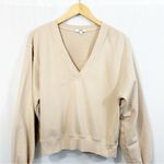AGOLDE  Low V-Neck Balloon Sleeve Cotton Sweatshirt in Beige Neutral Photo 3