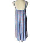 Loft  Midi Dress Pastel Blue Pink Plaid Smocked Tiered Square Neck Sundress Photo 2