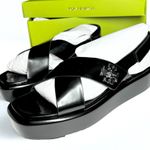 Tory Burch  Leather Black and Silver Turnlock Platform Sandals, US 10 Photo 5