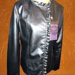 Emporio & co black leather feminine ruffled design zip up jacket! Size L Photo 10