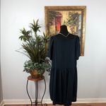 White Birch  Women Navy Blue Dress Short Sleeve Pleated Square Neck 100% Linen Photo 4