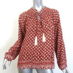 Natalie Martin 💕💕 Long Sleeve Tassel Top ~ Rust Floral Print Large Photo 0