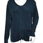 Chico's Shirt Womens Small 0 Green Purple Stripe Full Zip Casual Travel Vintage Photo 0