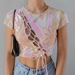 Urban Outfitters  UO Daisy Lace-Up Cropped Shirt Top Size M Medium Photo 0