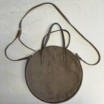 BOHO Vegan Leather LG Taupe Round Circle Bag Purse Flower Cutout Suede Interior Brown Photo 0