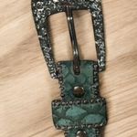 Women's Blue Croc Embossed Belt with Iridescent Stones Photo 3