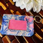 Lilly Pulitzer  ID Case Coin Purse‎ Keychain Wallet Blue Pink Gold Fabric Photo 2