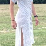 ZARA White Embroidered Lace Trim Dress with Side Vents Photo 7