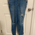 Old Navy EUC | women’s ripped distressed medium wash denim overalls — size 2 Photo 2